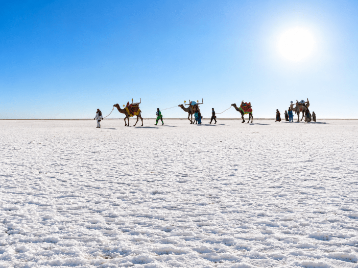 White Rann salt desert at sunset